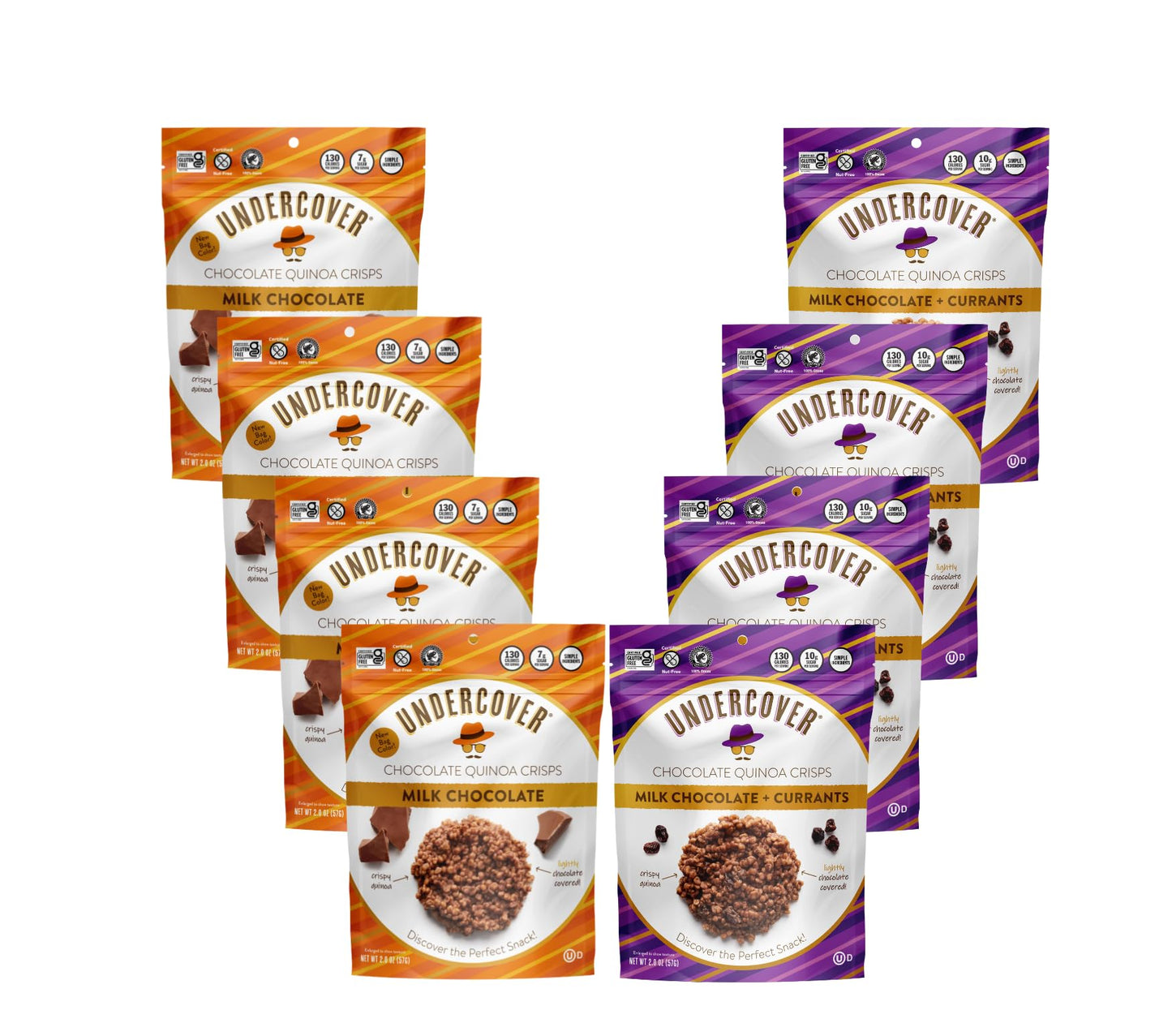 Undercover Chocolate Quinoa Crisps - Milk Chocolate Variety Pack  8-pack, 2oz Bags  Gluten Free, Nut-free, Allergen Friendly, Kosher