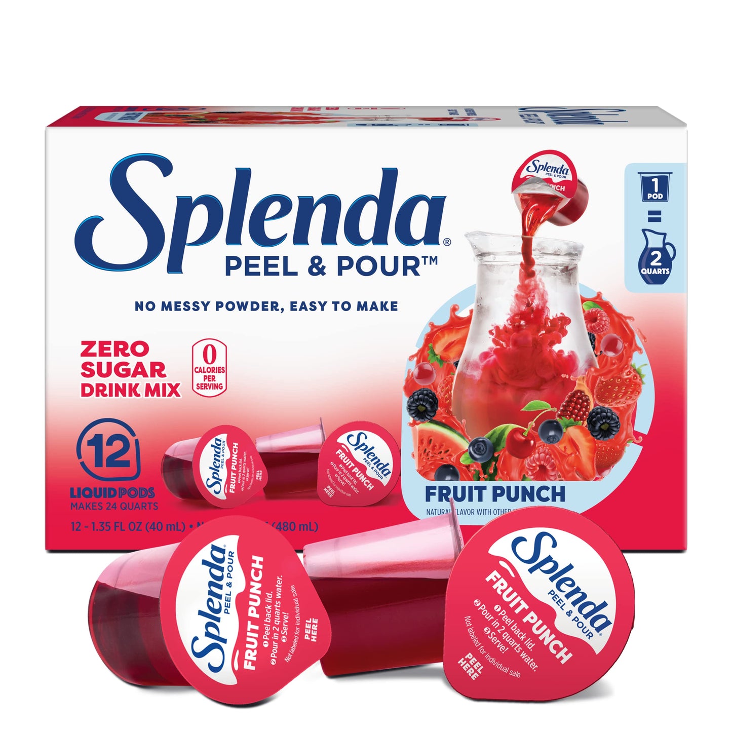 Splenda Peel And Pour Zero Calorie Drink Mix, Fruit Punch, Naturally Flavored Sugar Free Concentrate, 12 Multi Serve Liquid Pitcher Pods