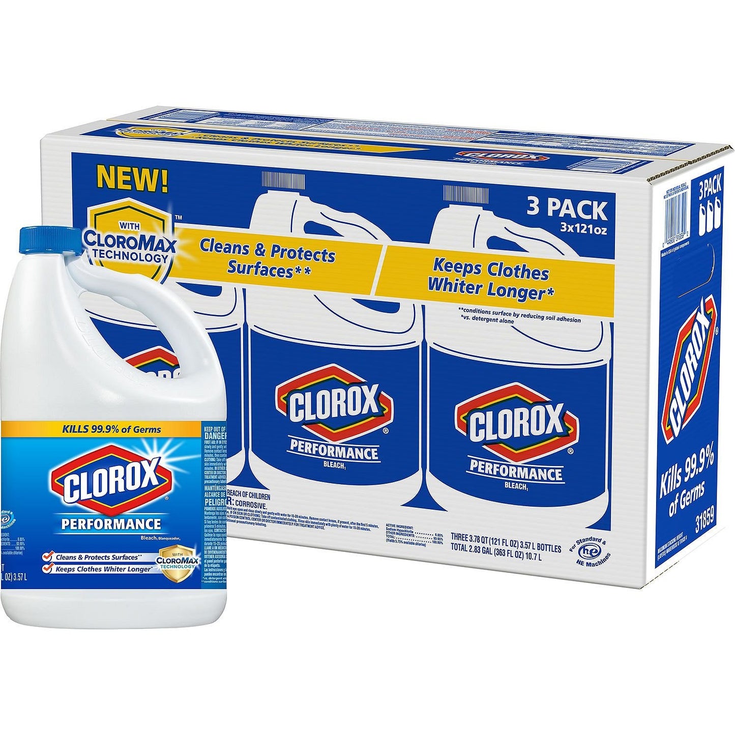 Clorox Performance Bleach, 121 Oz, Pack Of 3