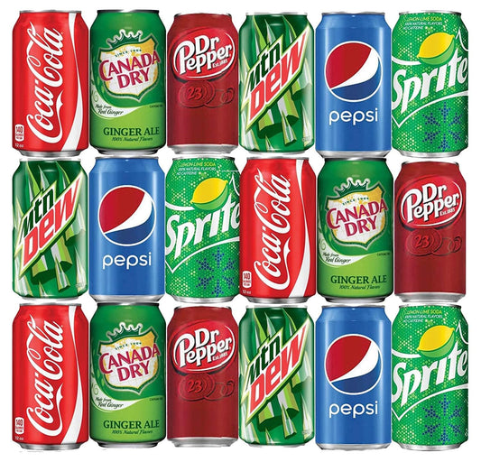 Cameo - Soda Variety Pack  6 Multi Flavor Soft Drink Bundle  Assortments Of Coca Cola, Canada Dry Ginger Ale, Dr. Pepper, Mountain Dew, Pepsi, Sprite  Your Go-to Refrigerator Restock Kit 12oz. (18 Pack)