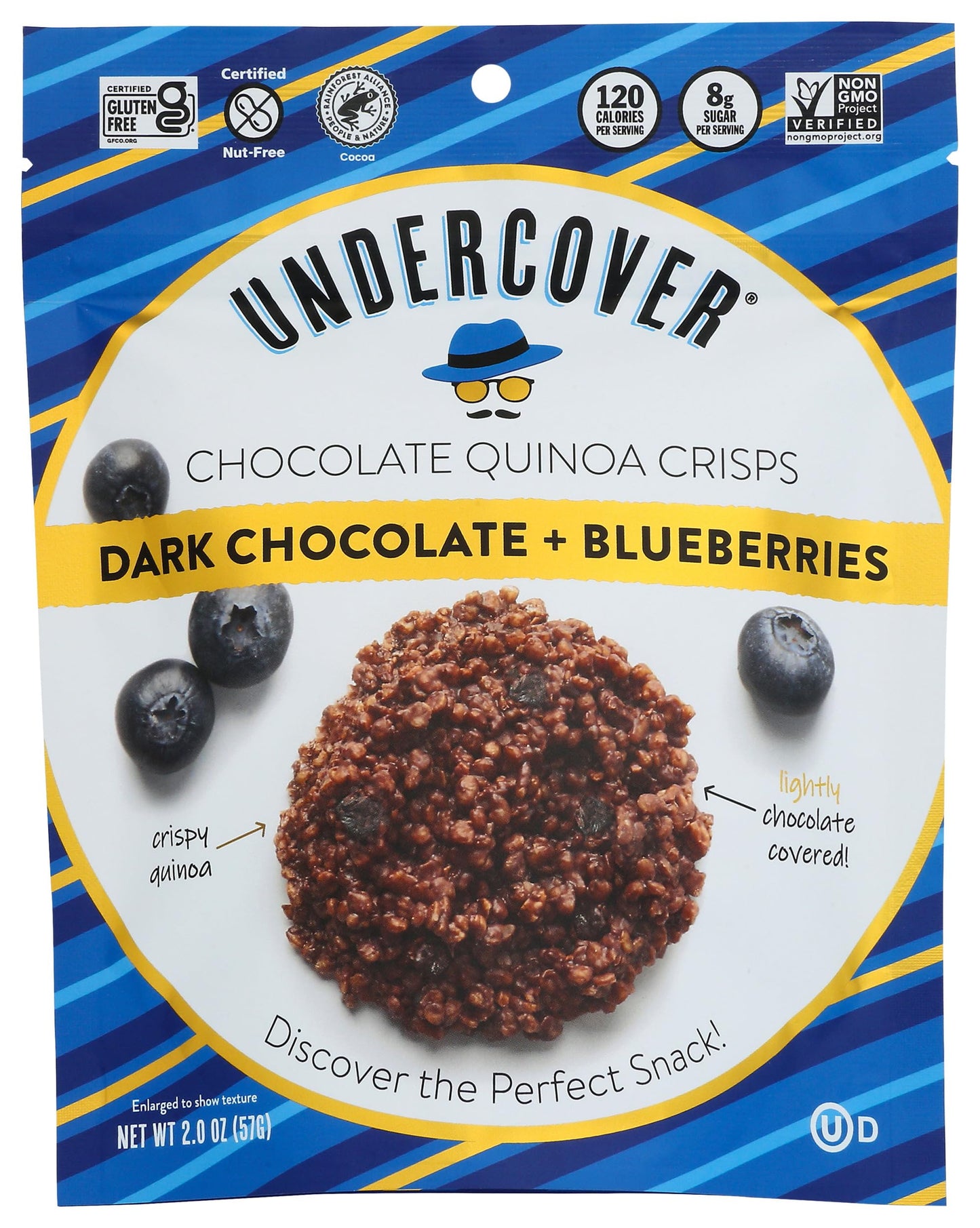 Undercover Chocolate Co Dark Chocolate  Blueberries Crispy Quinoa Snack, 2 Oz