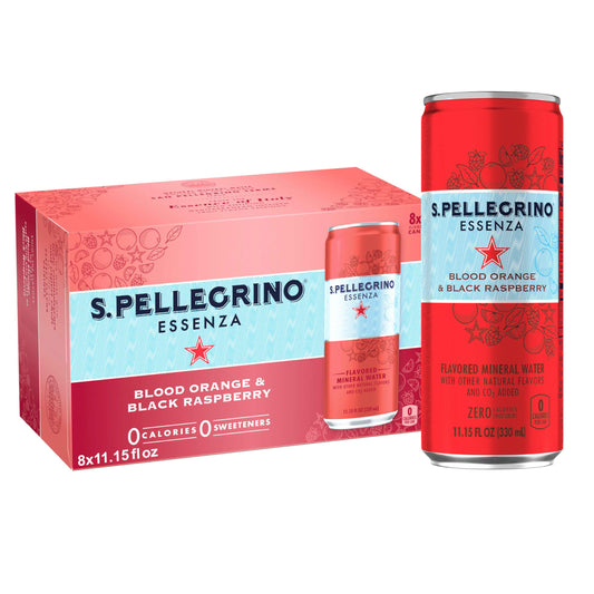 S.pellegrino Essenza Blood Orange Black Raspberry Flavored Mineral Water With Co2 Added, 8 Pack Of 11.15 Fl Oz Cans 330 Ml