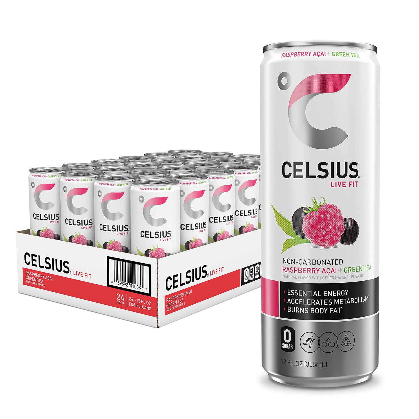 Celsius Raspberry Acai Green Tea, Functional Essential Energy Drink, 12 Fl Oz (pack Of 24) Green Tea Raspberry Acai 12 Fl Oz (pack Of 24)