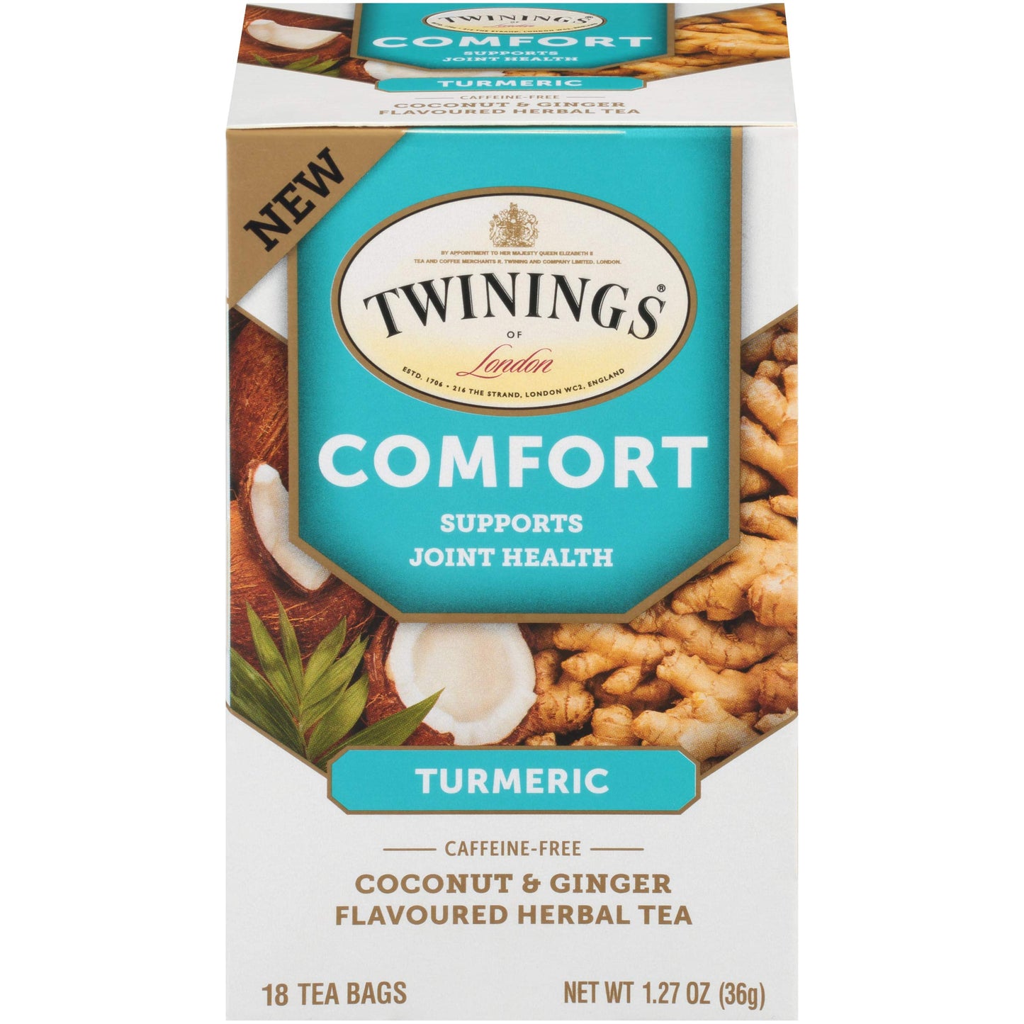 Twinings Of London Daily Wellness Tea, Comfort Joint Health Turmeric, Coconut & Ginger, Flavored Herbal Tea, 18 Count (pack Of 6)