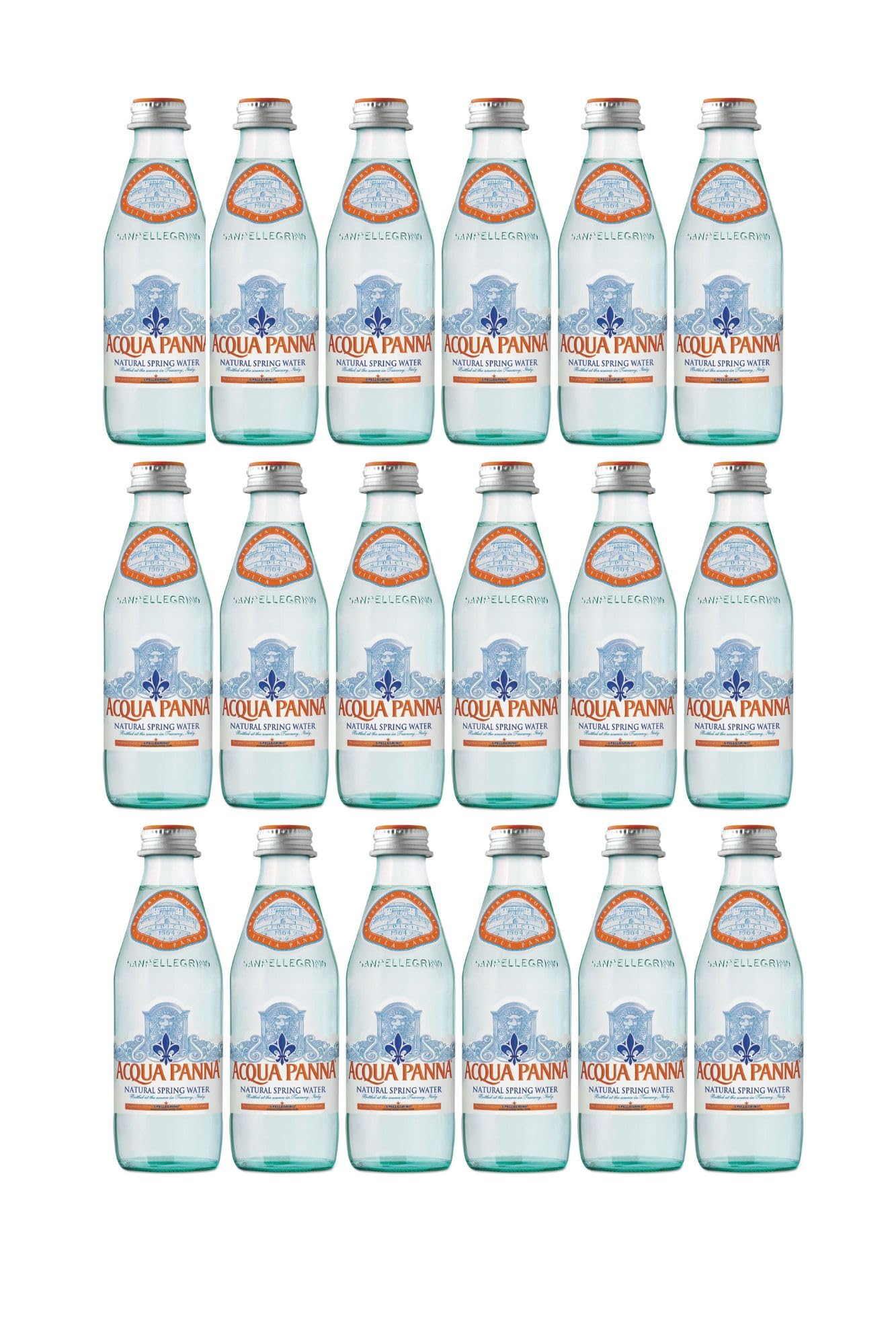 Cameo Selection - Acqua P Natural Spring Water, 8.45 Fl Oz Glass Water Bottles (18 Pack)