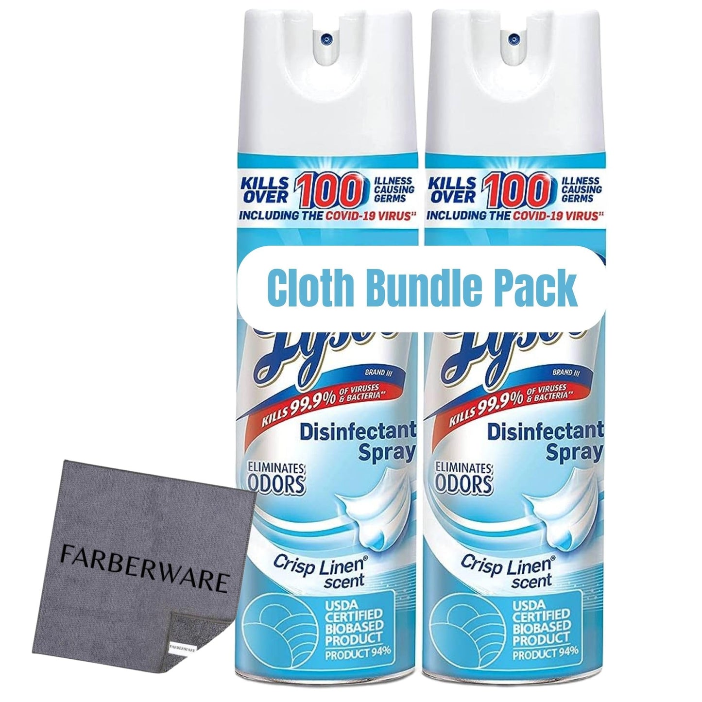 2 Pack Bundle Lysol Disinfectant-spray, Crisp Linen Scent (19 Oz., 2 Pk.). Bundled 16x16 400 Gsm Microfiber Cleaning Cloth Towel Rag, (color May Vary)