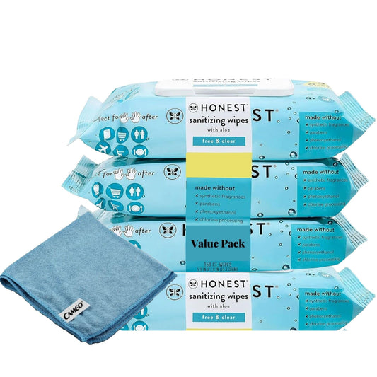 4 Honest Pack-wipes Made With Aloe  Unscented, 200 Count (4 Packs Of 50) Bundled With Microfiber Cleaning Cloth