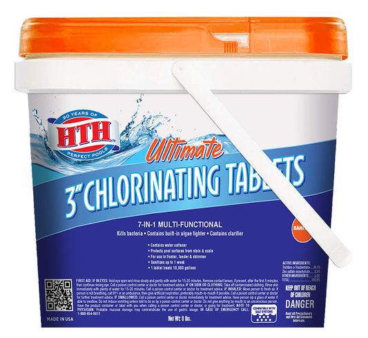 Hth 42044 Ultimate 3-inch Chlorinating Tablets Swimming Pool Chlorine, 8 Lbs