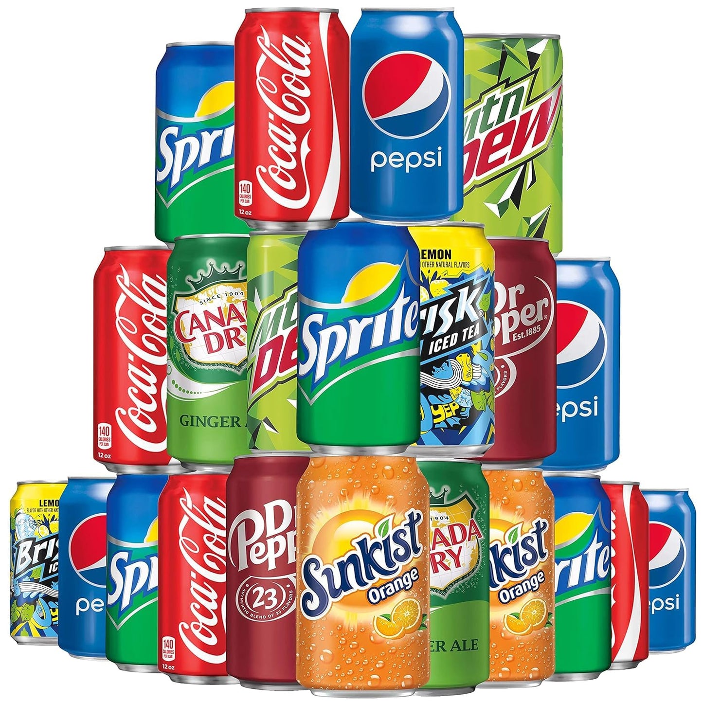 Cameo - Soda Variety Pack  8 Multi Flavor Soft Drink Bundle  Assortments Of Cola, Sprite, Pepsi Cola, Mountain Dew, Dr. Pepper, Sunkist, Canada Dry Ginger Ale, Brisk Iced Tea  The Party Bundle Package (22 Pack)