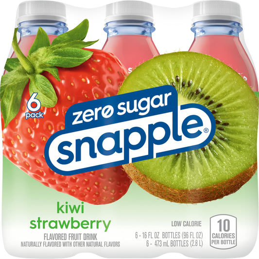 Snapple Zero Sugar Kiwi Strawberry All Natural Drink Gluten Free 16 Fl Oz 100% Recycled Plastic Bottle 24 Pack