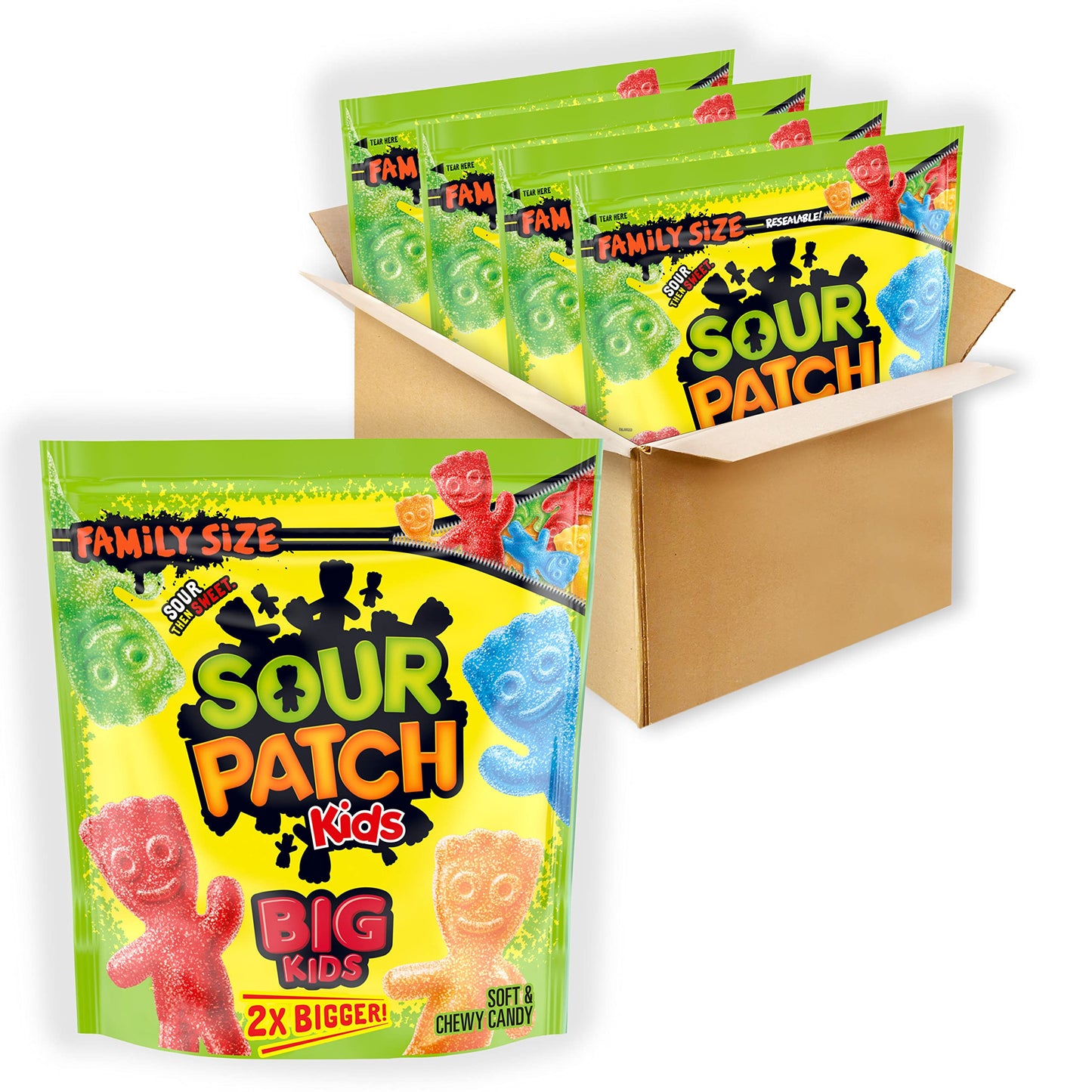 Sour Patch Kids Big Kids Soft & Chewy Candy, Family Size, 4 - 1.7 Lb Bags Mixed Fruit 1.7 Pound (pack Of 4)