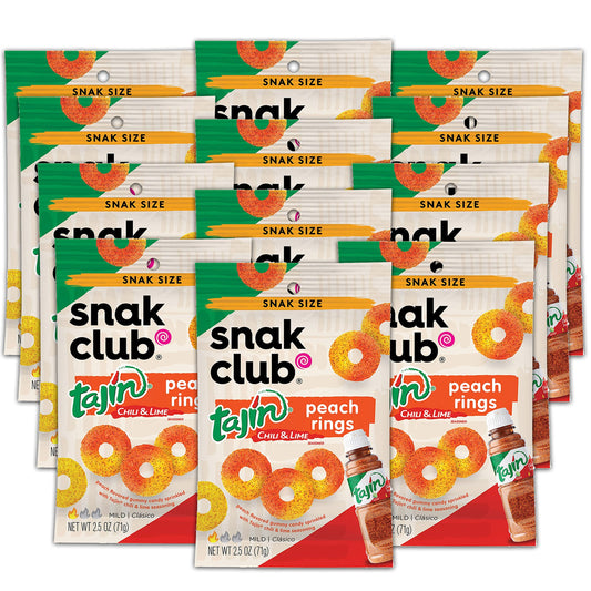 Snak Club Tajin Peach Rings, Sweet And Spicy Gummy Snacks, 2.5oz Snack Size, 12 Count Peach 2.5 Ounce (pack Of 12)