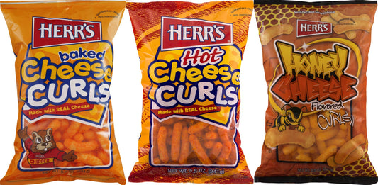 Herrs Baked Cheese Curls, Hot Cheese Curls & Honey Cheese Curls Variety 3-pack